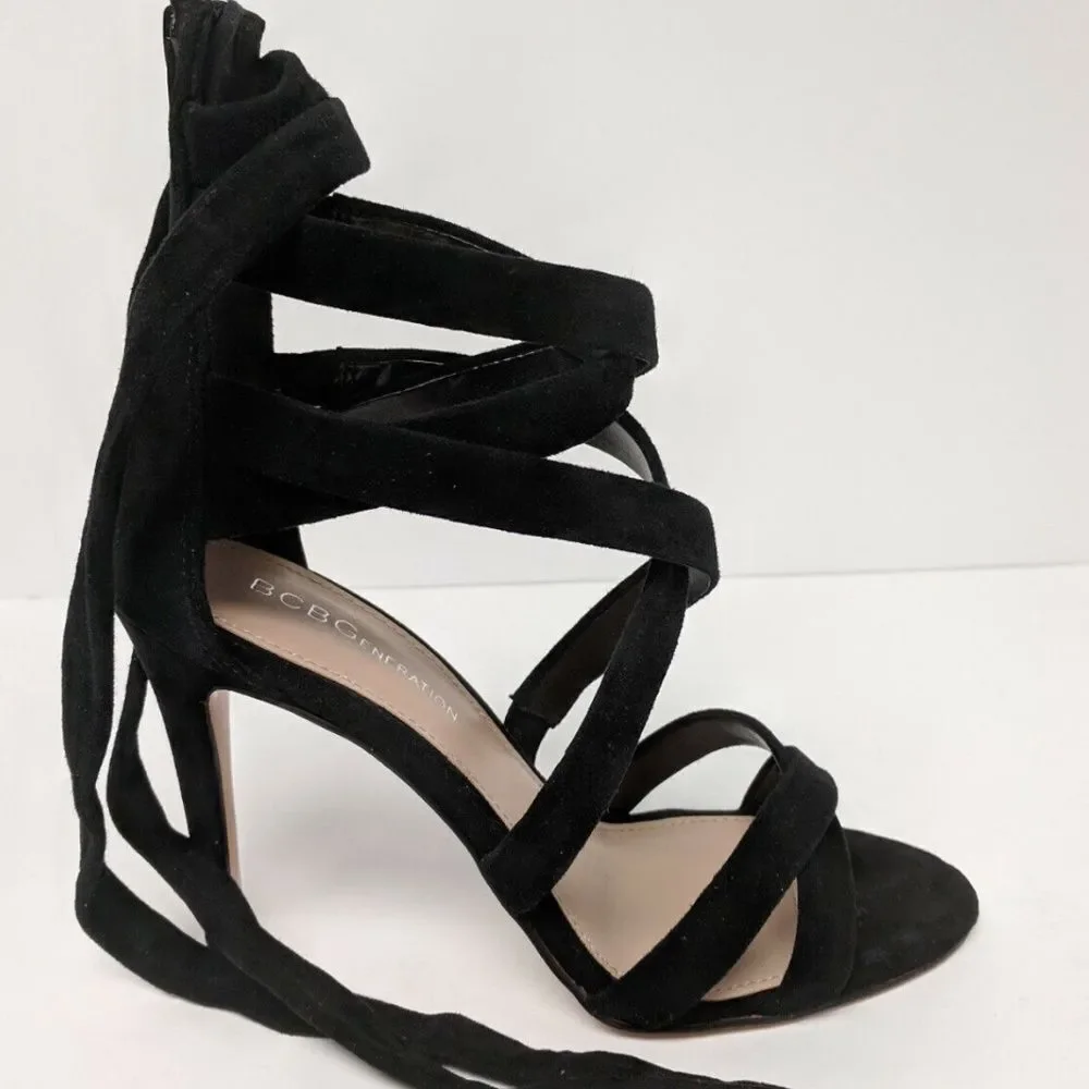 BCBGeneration Janine Lace Up Heeled Sandals, Black, Womens 7 M